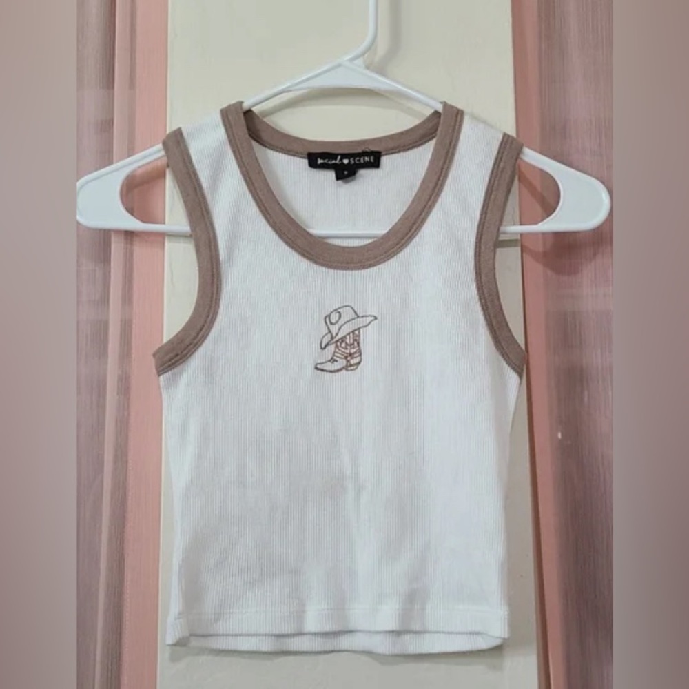 Women’s Cowboy Shoe Cropped Tank Top Size Medium